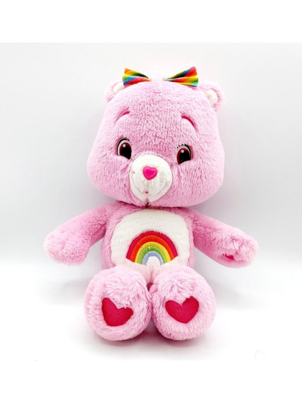 Care Bears Plush CHEER Bear Teddy Pink Rainbow Bow 14" 2007 stuffed bear